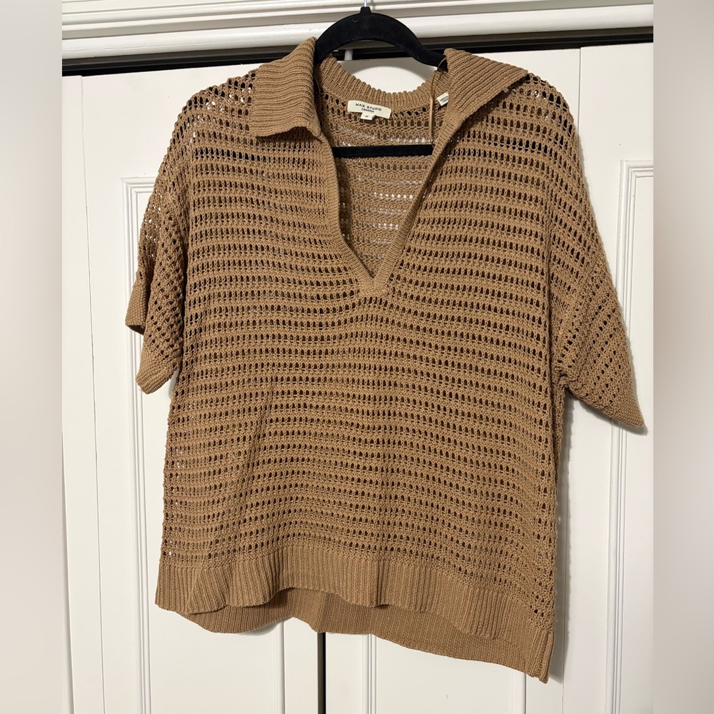 Max Studio Tan Open Knit top